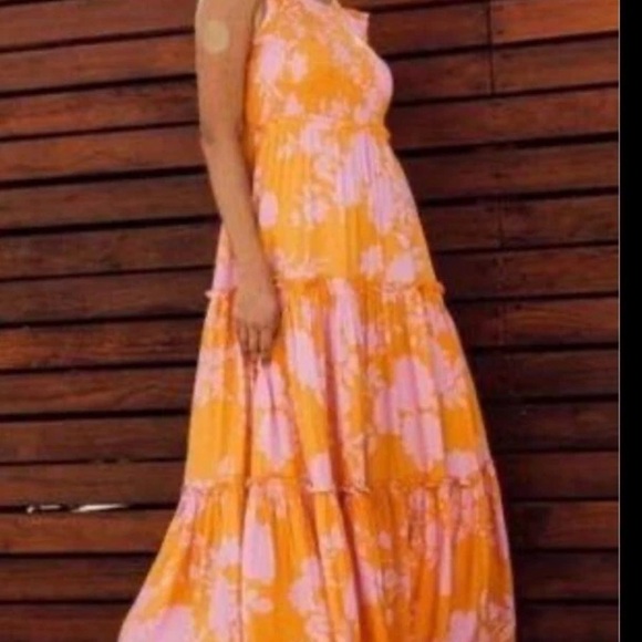 Abel the Label Floral Maxi Dress in Orange and Pink - Picture 1 of 7